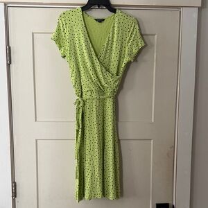 Lands' End Lime Green Polka Dot Midi Dress